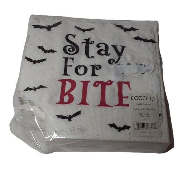 Paper Party Napkins Halloween Stay for a Bite Vampire Bat Cocktail Dessert 40 pc - Picture 2 of 4